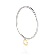 SILVER BANGLE WITH 9CT GOLD HEART 