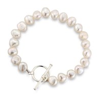 WHITE BAROQUE PEARL BRACELET WITH SILVER T-BAR CLASP